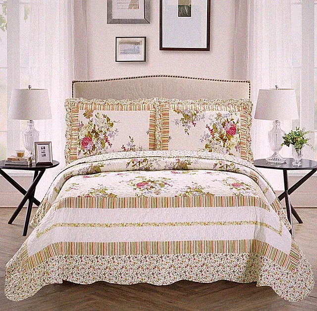 Fancy Collection 3pc Bedspread Bed Cover New (King/California King, Off White Fl