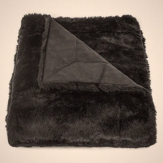 HiEnd Accents Arctic Bear Faux Mink Fur Oversized Throw, 50x80 inch, Black So...