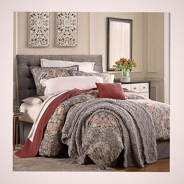 HiEnd Accents Carmen Kilim 3 Piece Comforter Set with Pillow Shams, Gray Meda...