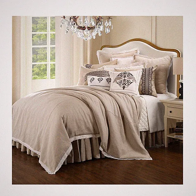 HiEnd Accents Charlotte 4 Piece Super King Comforter Set, Taupe Cream Cotton...