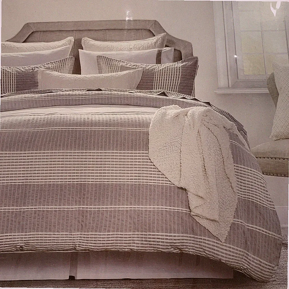 Hiend Accents Lane Stripe Bedding, 3 Piece Super Queen Size Striped Du...