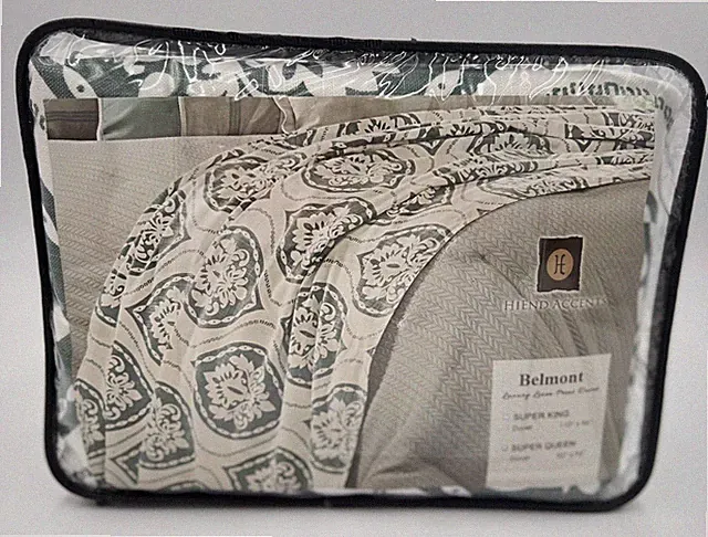 HiEnd ACCENTS LUXURY PRINT QUEEN DUVET "BELMONT" Green White NEW