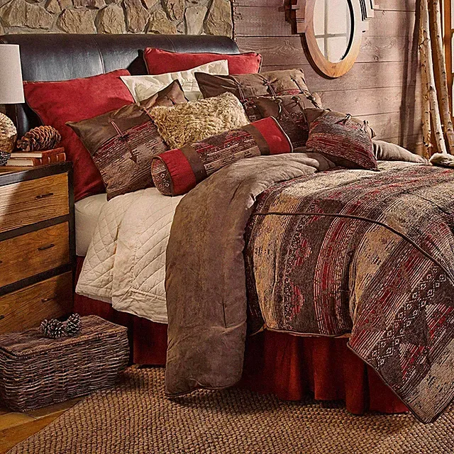 HiEnd Accents Sierra Lodge Chenille Faux Suede Comforter Set SUPER KING 5 PIECES