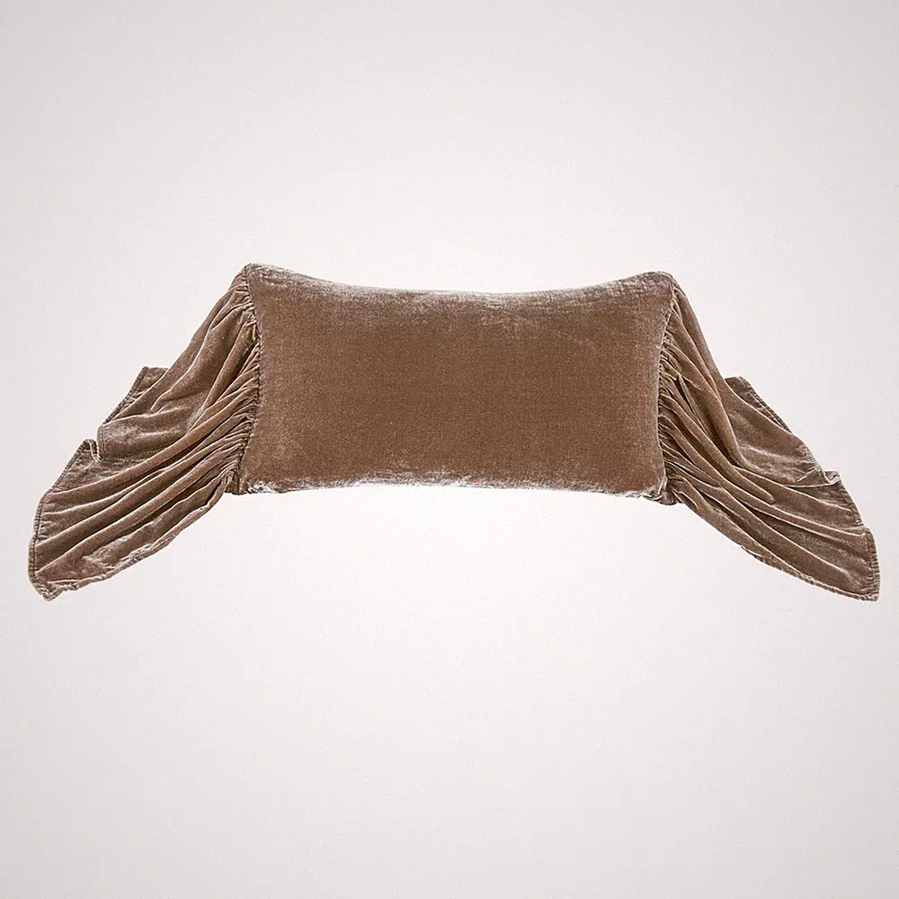 HiEnd Accents Stella Faux Silk Velvet Long Ruffled Pillow, 14x26 inch, Dusty...