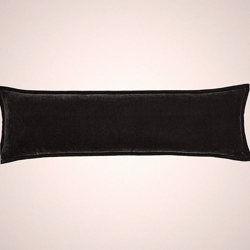 HiEnd Accents Stella Faux Silk Velvet Lumbar Pillow, 14x42 inch, Black, Roman...