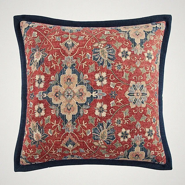 HiEnd Accents Washed Linen Melinda Euro Sham 27x27 Navy Red Floral