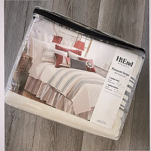 New Hiend Accents Prescott White Navy Blue Stripe Super King Duvet Set