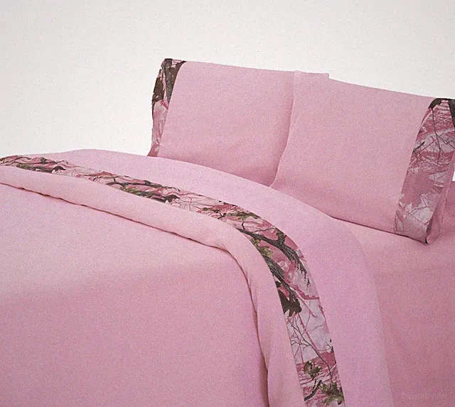 Paseo Road Camo Rustic Bedding 4 Piece Full Sheet Set, Pink Leafy Oak Camo Ca...